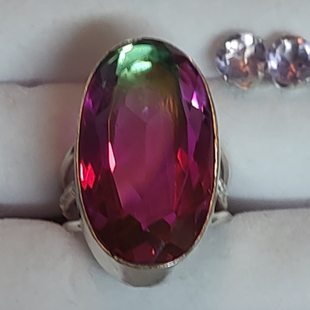 Bi-Color Tourmaline Gemstone 925 Sterling Silver Jewelry Ring Size 6.5 - Picture 3 of 7
